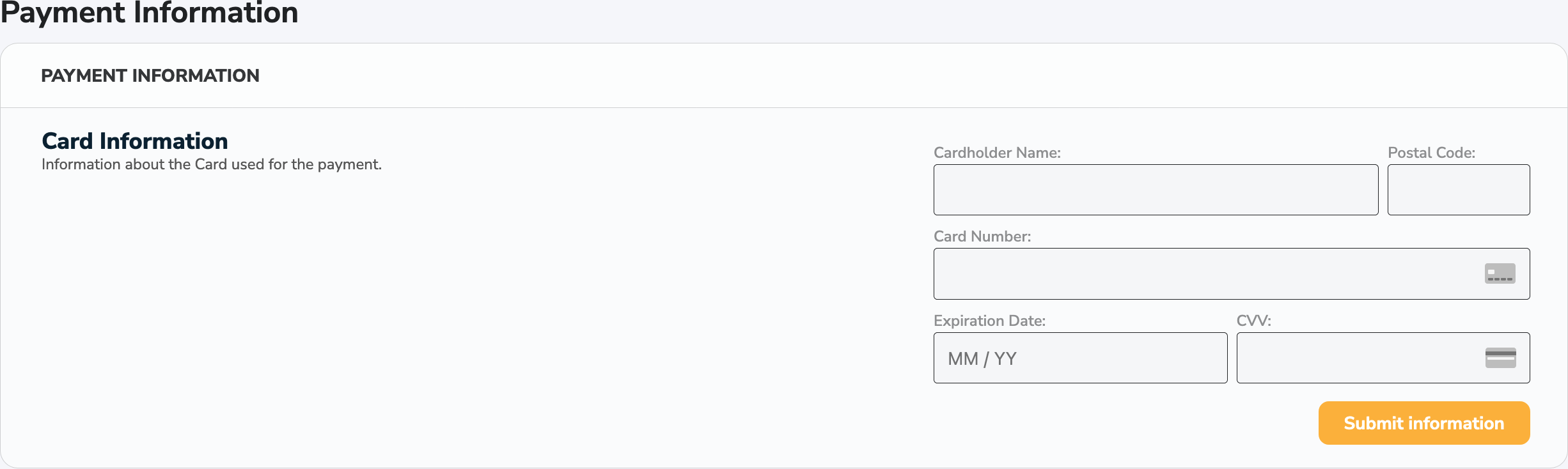 Virtual Terminal Payment Information Tab